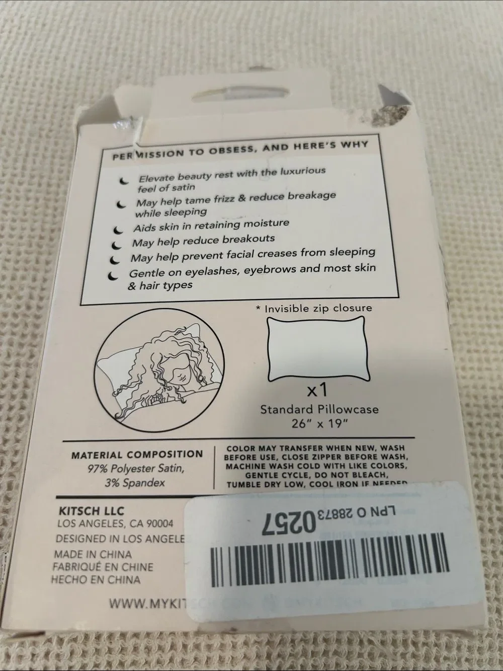 Kitsch Satin Pillowcase, Leopard, Standard, 1 Count, NWT Box has damage